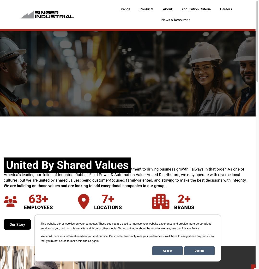Singer Industrial homepage, captured 27 August 2026